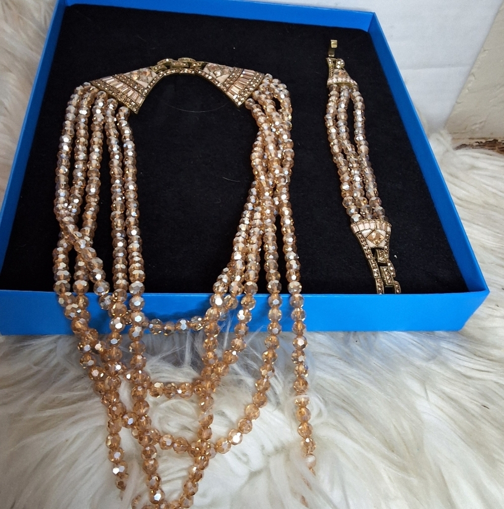 Heidi Daus Champagne Crystal Art Deco Style Necklace And Bracelet - Picture 8 of 16